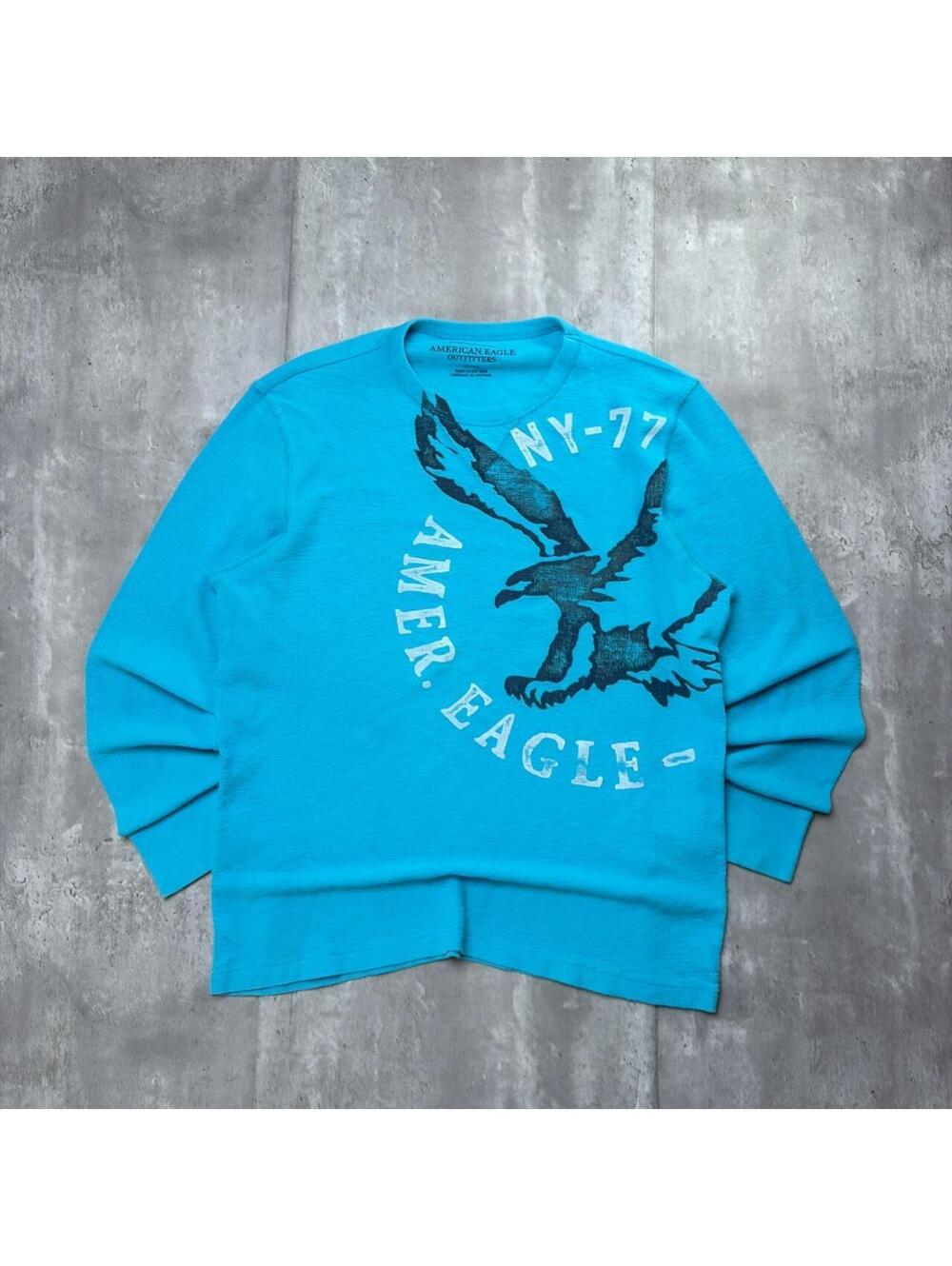 Y2K Light Blue American Eagle Grunge Skater Long Sleeve Thermal Shirt